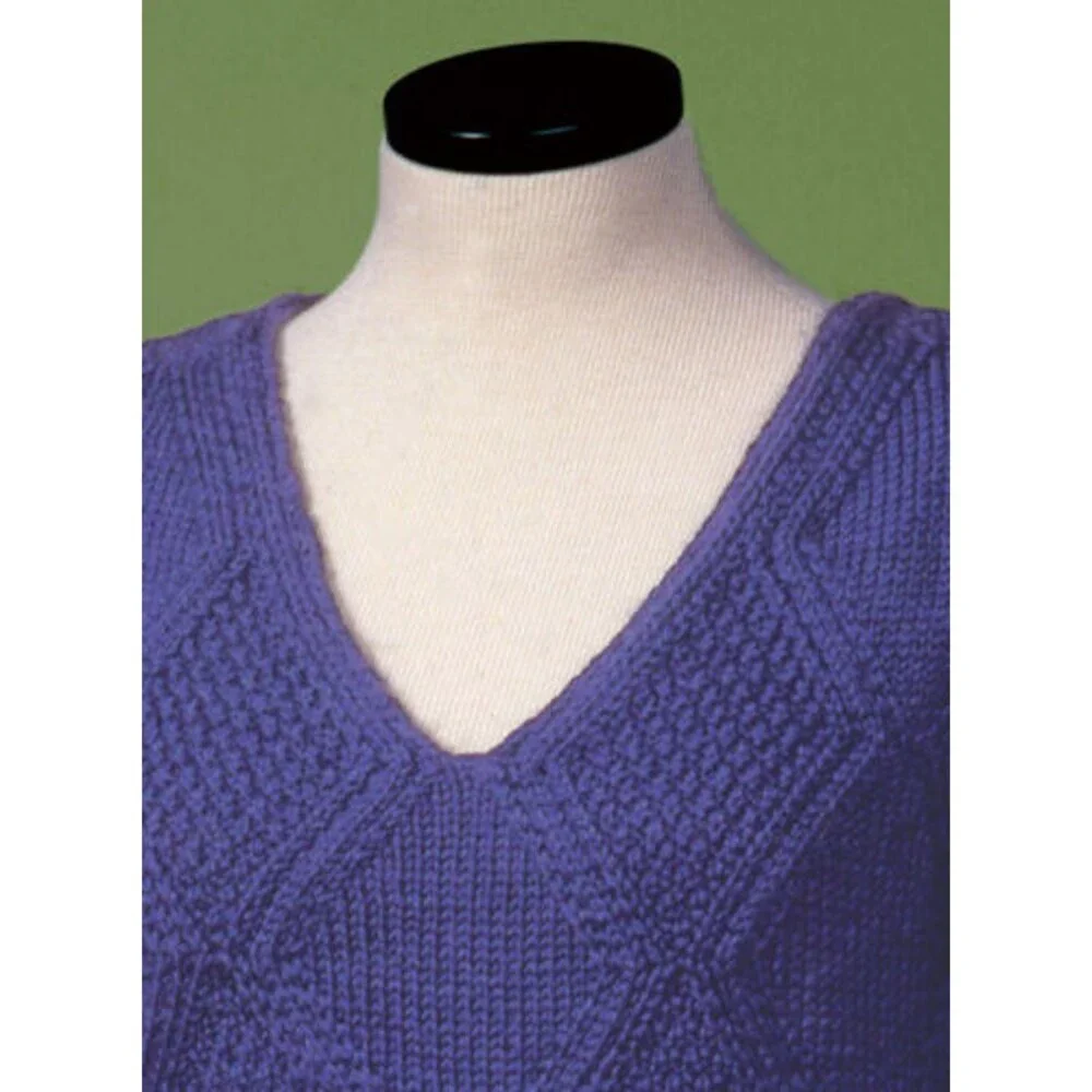 New Sue McCain Vermont Fiber 128 Moss Diamond V-Neck Pullover Knitting Pattern